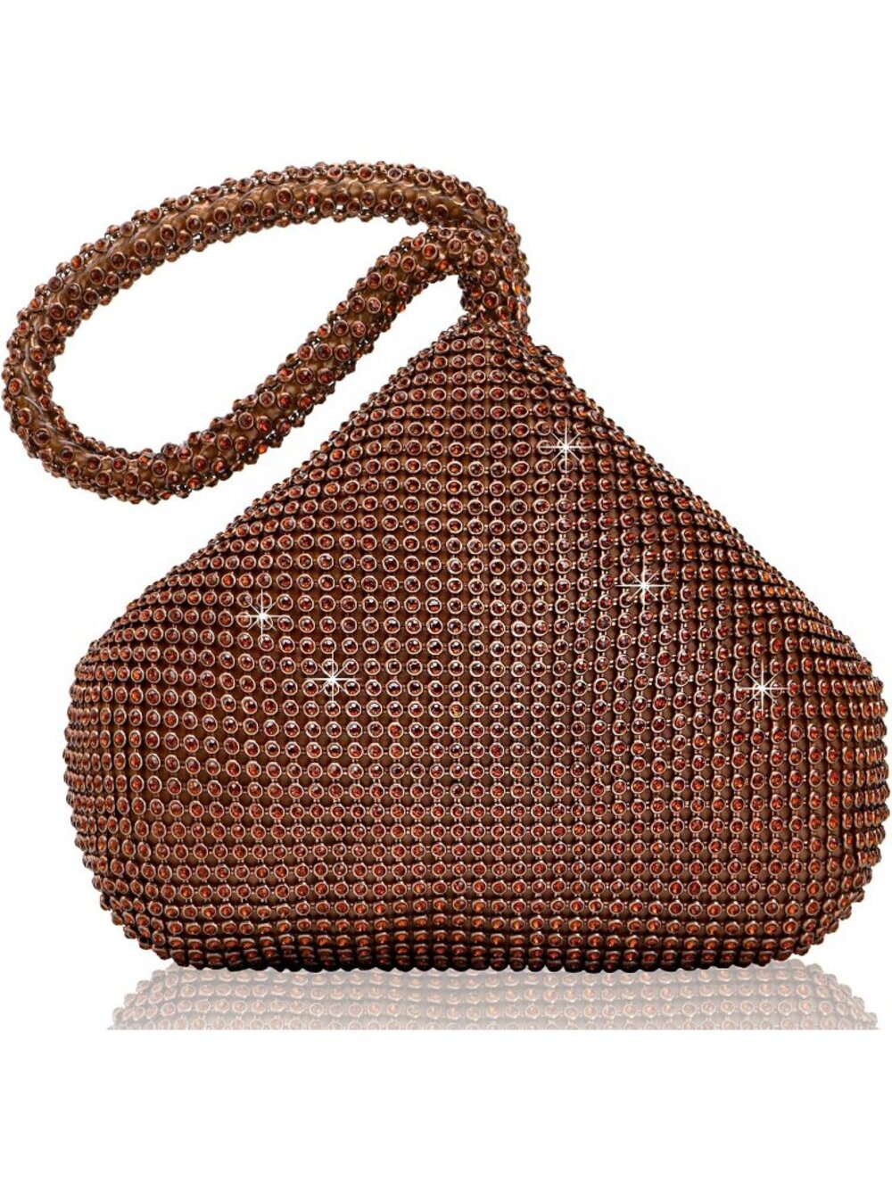 Women's Brown Clutch Wristlet Perse Triangle Sparkly Glitter Evening Bags